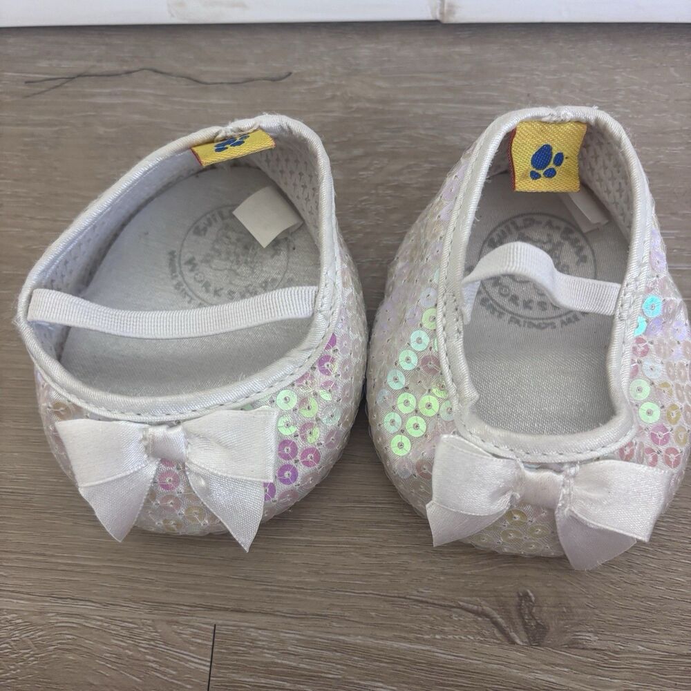 Build-A-Bear Workshop White Sequin Ballet Flats Shoes Bows Stuffed Animal